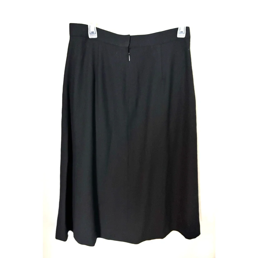Vintage 80's Evan Picone Black Pleated A-Line Lined Wool Midi Skirt Vtg Sz 14